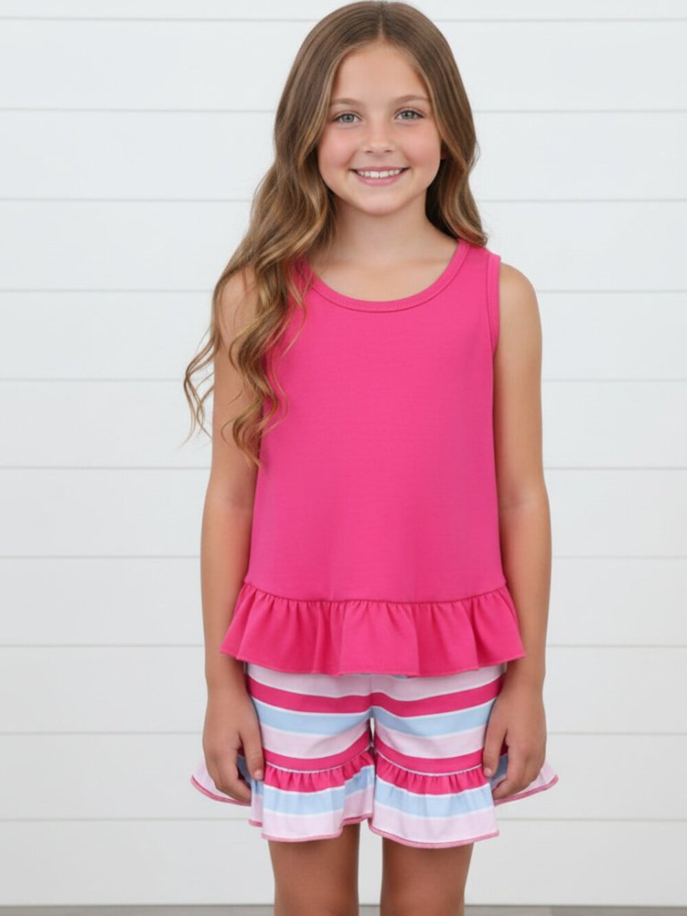 Pink Striped Ruffle Short Set, girl, NWT